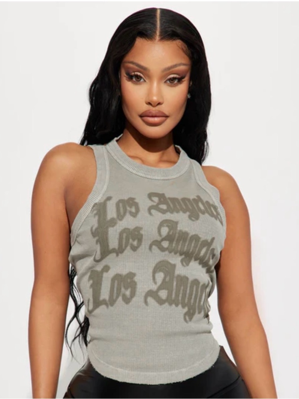 Fashion Nova Los Angeles Ribbed Tank Top - Light Gray